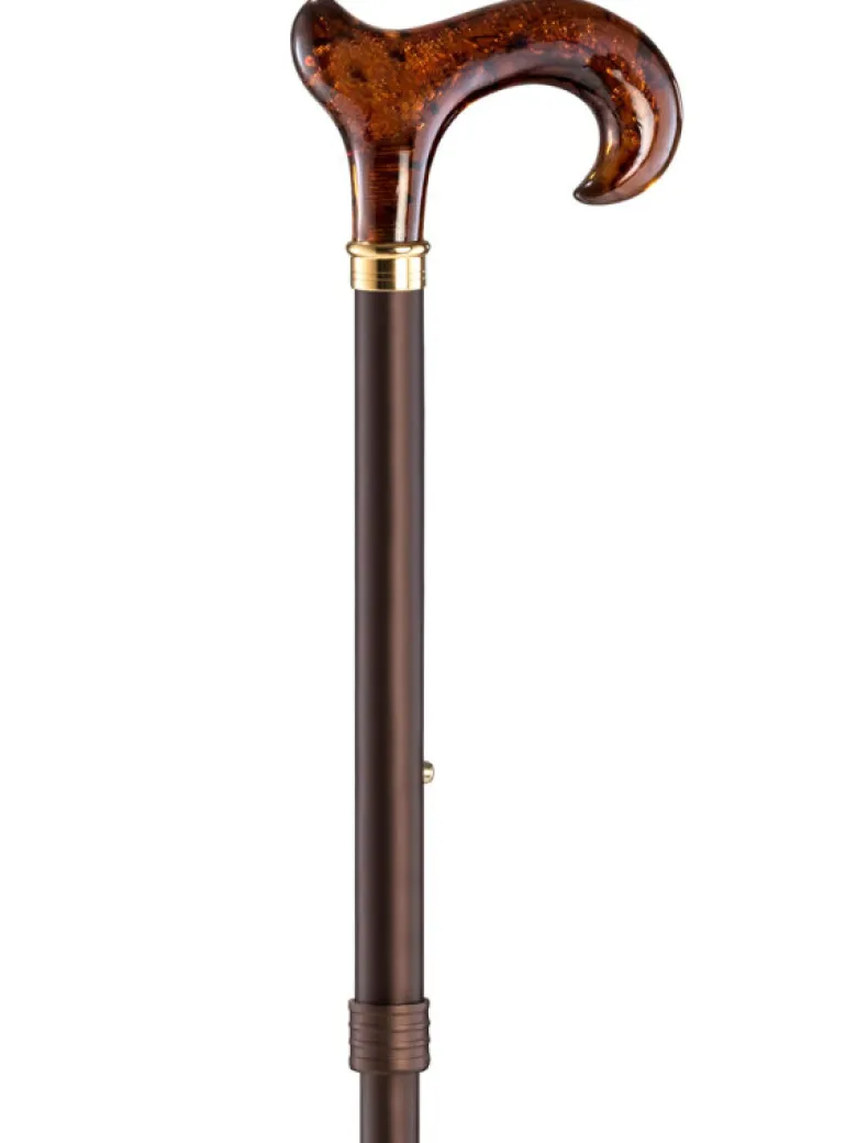 Ossenberg faltbarer Leichtmetallstock metallic bronze mit Bernsteinimitat Derbygriff