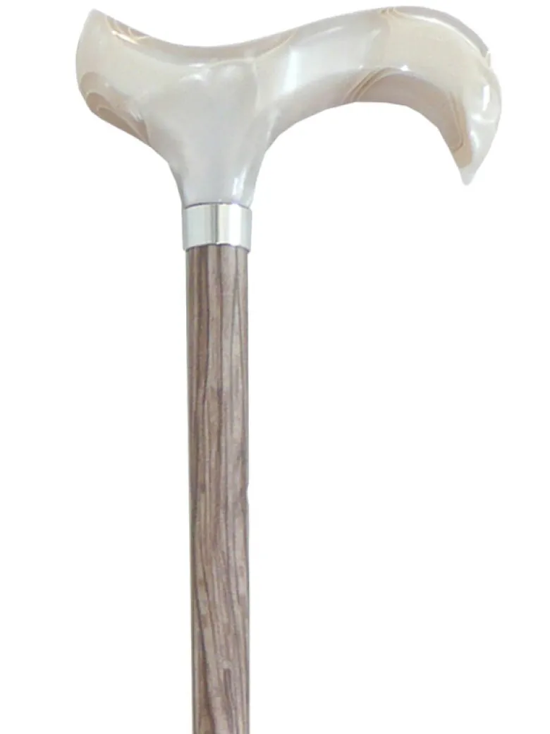 Ossenberg Leichtmetallstock Holzoptik Derbygriff Perlmutt weiß-beige